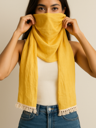 Sunflower Mul Cotton Scarf with Chrochet Lace