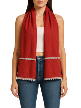 Rust Orange Mul Cotton Scarf with Chrochet Lace