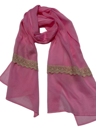 Forever Blush Mul Cotton Scarf with Chrochet Lace