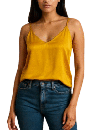 2 IN 1 Satin Spaghetti Top - Musturd Yellow