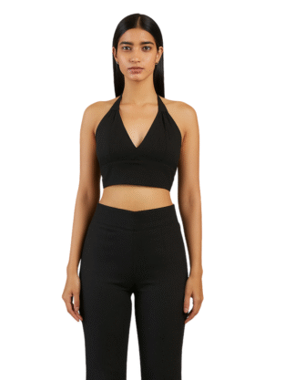 Black Mul Cotton Halter Neck Bralette