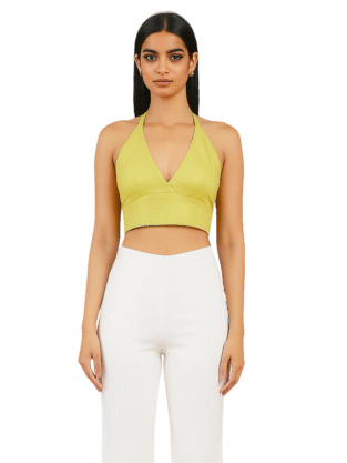 Pastel Olive Mul Cotton Halter Neck Bralette