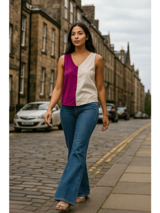 Two-Tone Top Meghenta Pink & Off-White