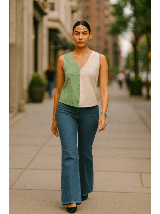 Two-Tone Top Pastel Green & Off-White