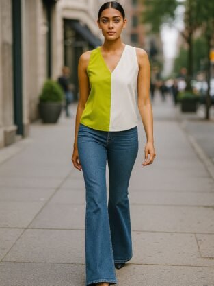 Two-Tone Top Green & Off-White