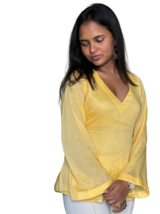 Pastel Yellow Back Tie Kurti| Mul Cotton