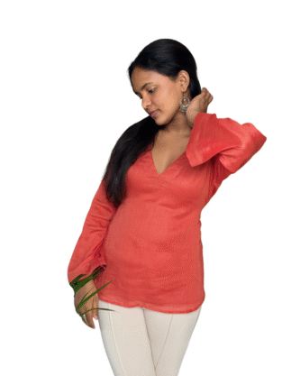 Pastel Rust Orange Back Tie Kurti| Mul Cotton